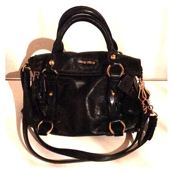 Miu Miu | Bags | Miu Miu Bow Vitello Bag In Black W Gold